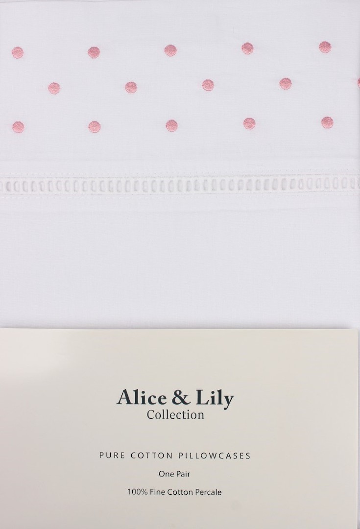 Alice & Lily pure cotton pillowcases one pair PINK DOT Code: EPC-DOT/PNK image 0